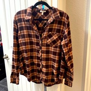 Brown and pink plaid flannel top
